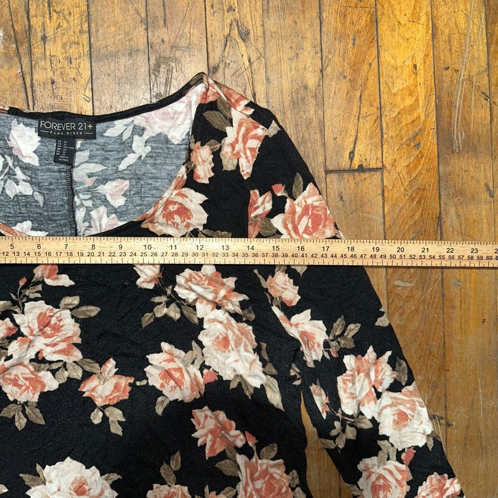 Forever 21‎ Dress Womens Size 22 Black Floral Long Sleeve Round Neck Pullover - Picture 4 of 7